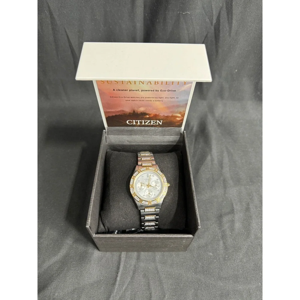 Citizen Eco Drive Crystal Two Tone Stainless Steel Ladies Watch